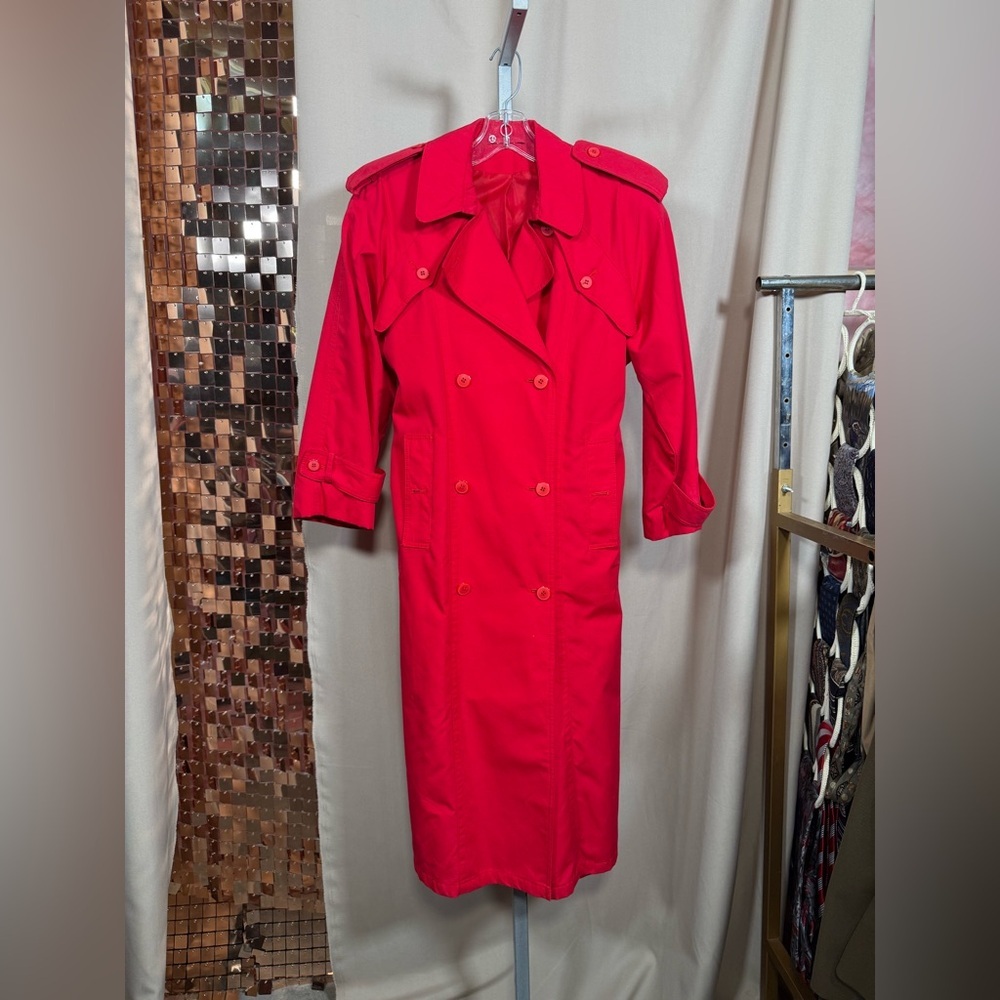 Vintage Red Double-Breasted Trench Coat - Picture 4 of 10